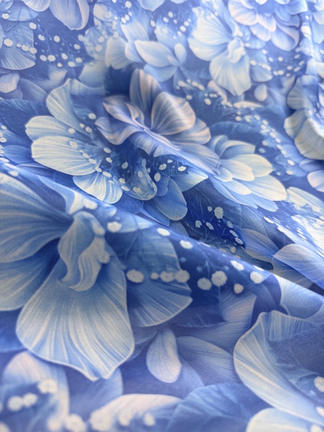 Soft-Sheen Organza with Blue Floral Print A-1016-P product photograph