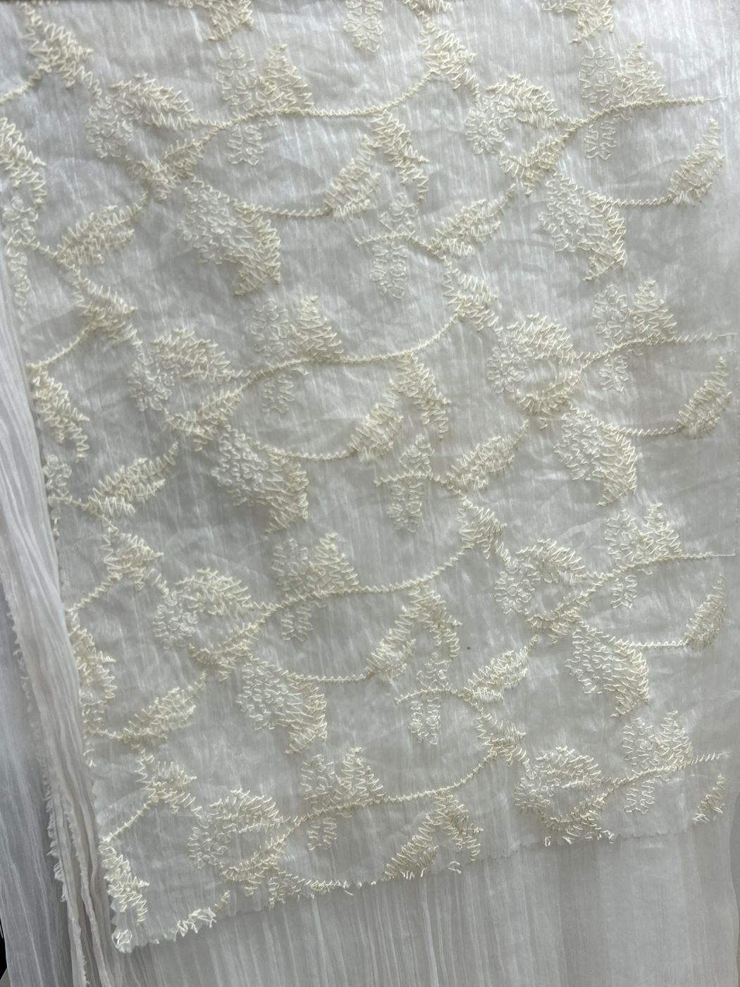 Lightweight Pearl-Sheen Nylon Crepe with Floral-Vine Embroidery fabric view 1