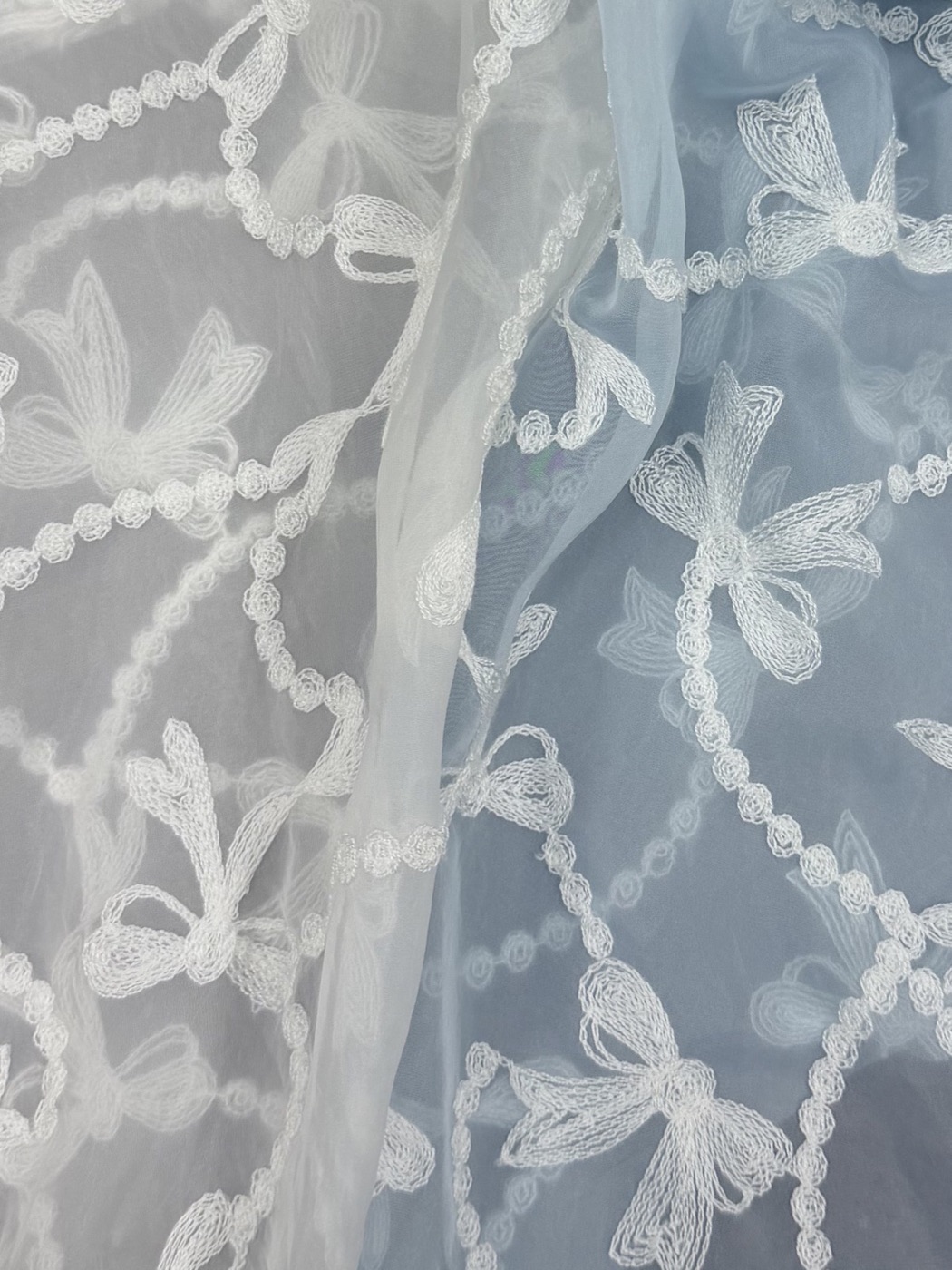 Soft Nylon-Polyester Organza with Floral Embroidery fabric view 1