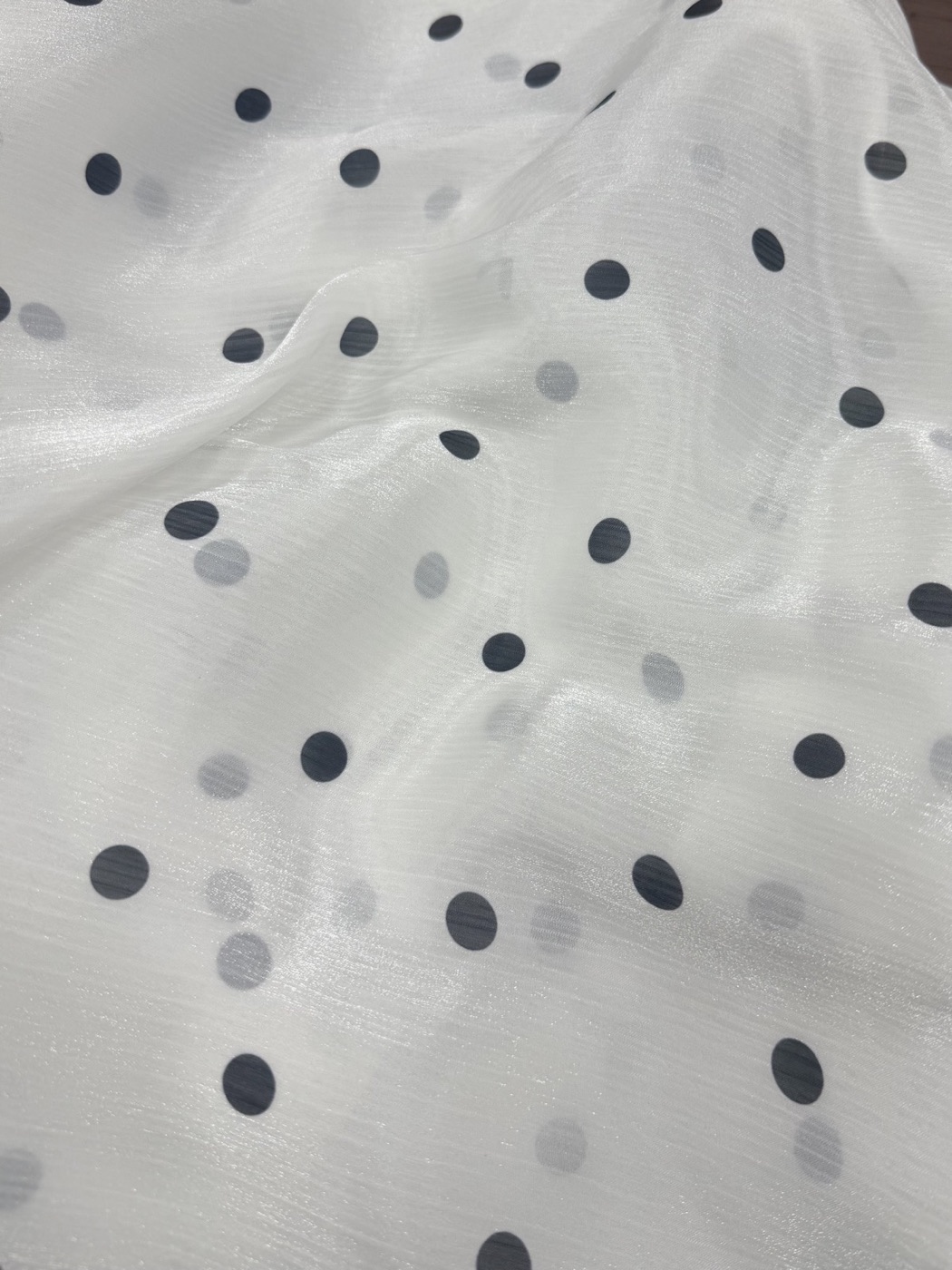 Lustrous Yoryu Crepe with Black Polka-Dot Print fabric view 1