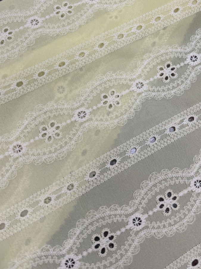 Lustrous Textured Organza with Floral Stripe Embroidery fabric sample