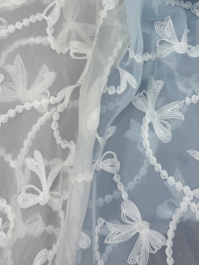 Soft Nylon-Polyester Organza with Floral Embroidery fabric sample